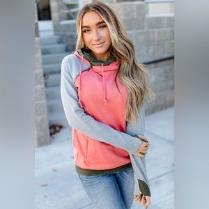 Ampersand Ave Doublehood Sweatshirt Hoodie Size XS - Cabin Fever - Pink / Grey
